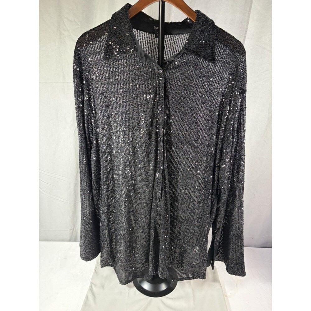 Boohoo Premium Black Sequin Blouse Size 12